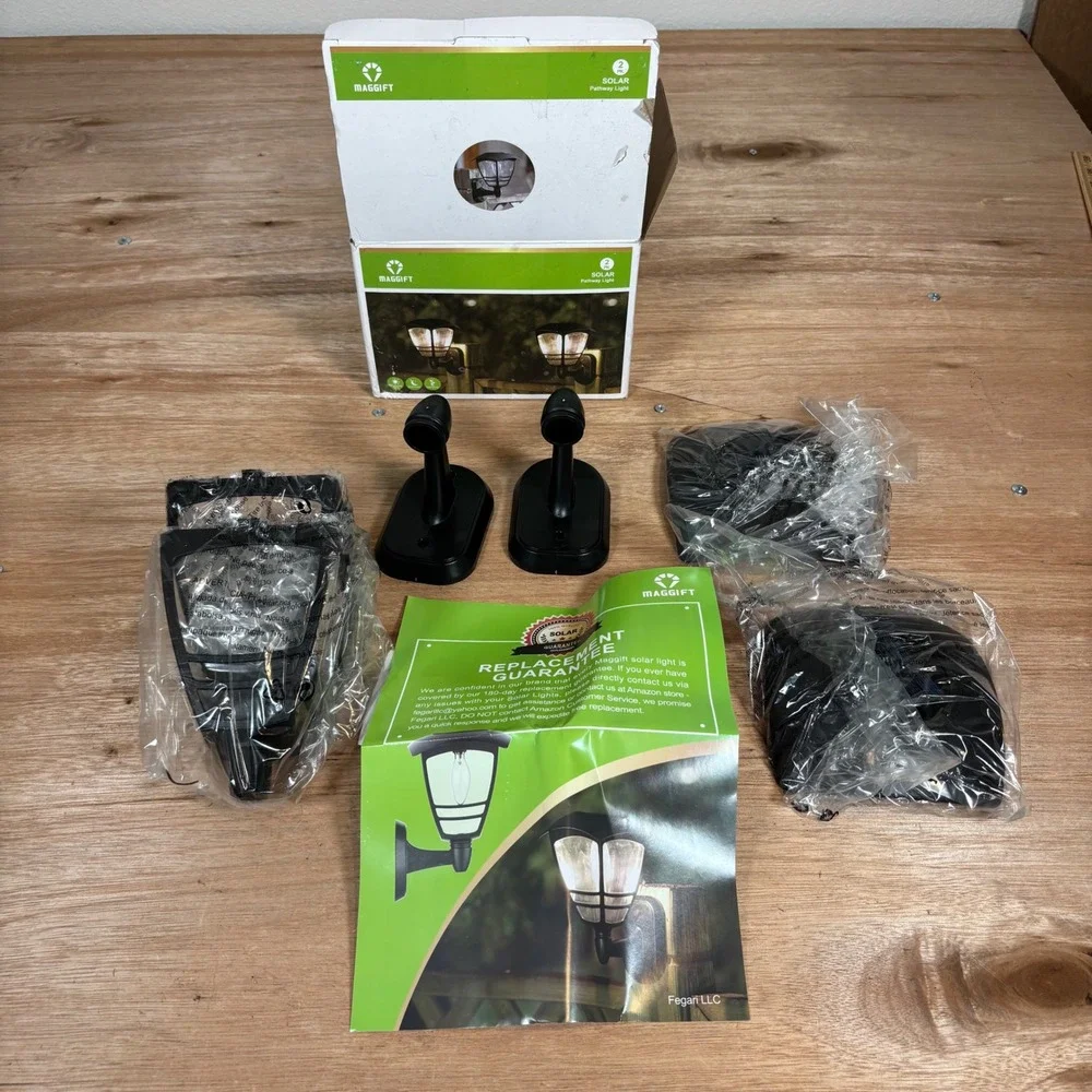 MAGGIFT 2 Pack Solar Pathway Light Wall Mount Outdoor Lantern Black X002ERJ2L1